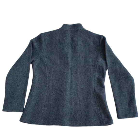 Eileen Fisher Blazer Jacket Wool Cotton Knit Herringbone Band Collar Gray M - Picture 4 of 7
